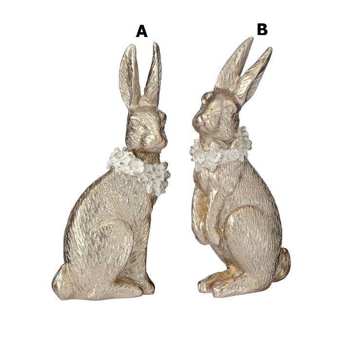 7.5-inch white resin bunny figurine with a floral collar pattern.