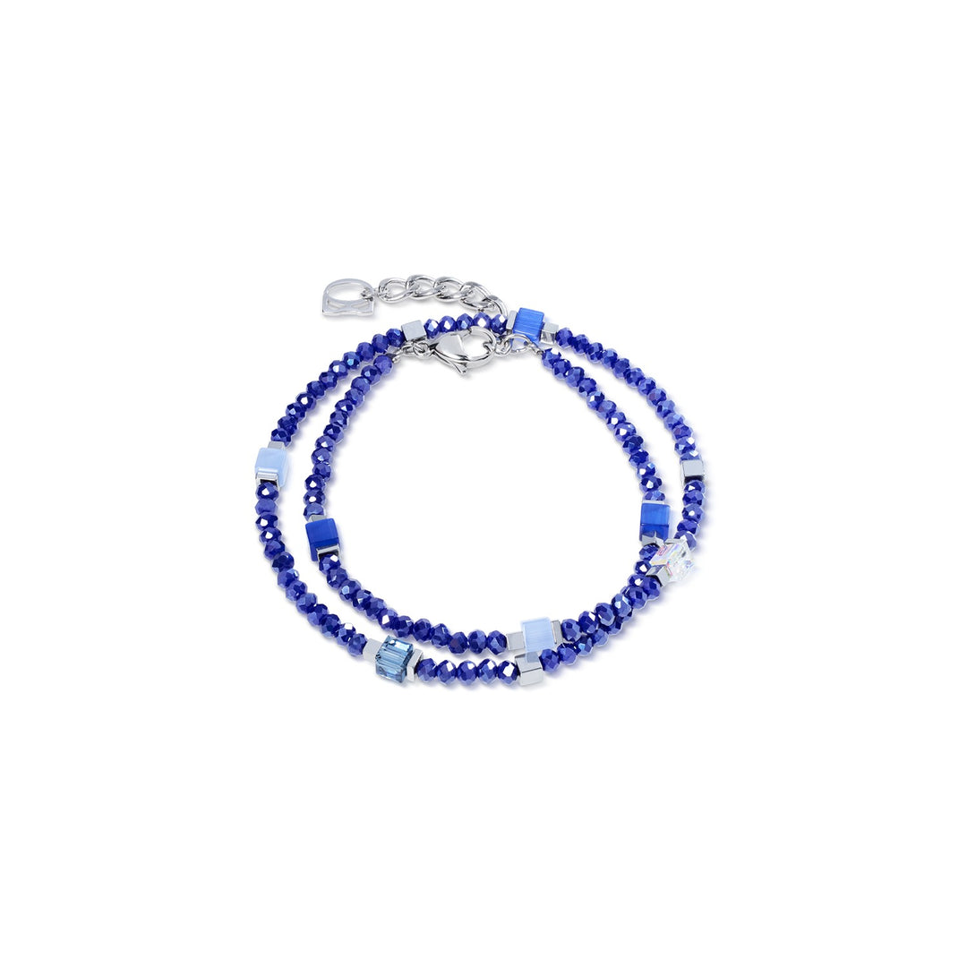 Joyful Colours Flex Bracelet featuring blue faceted beads and cube accents in a double-wrap design.