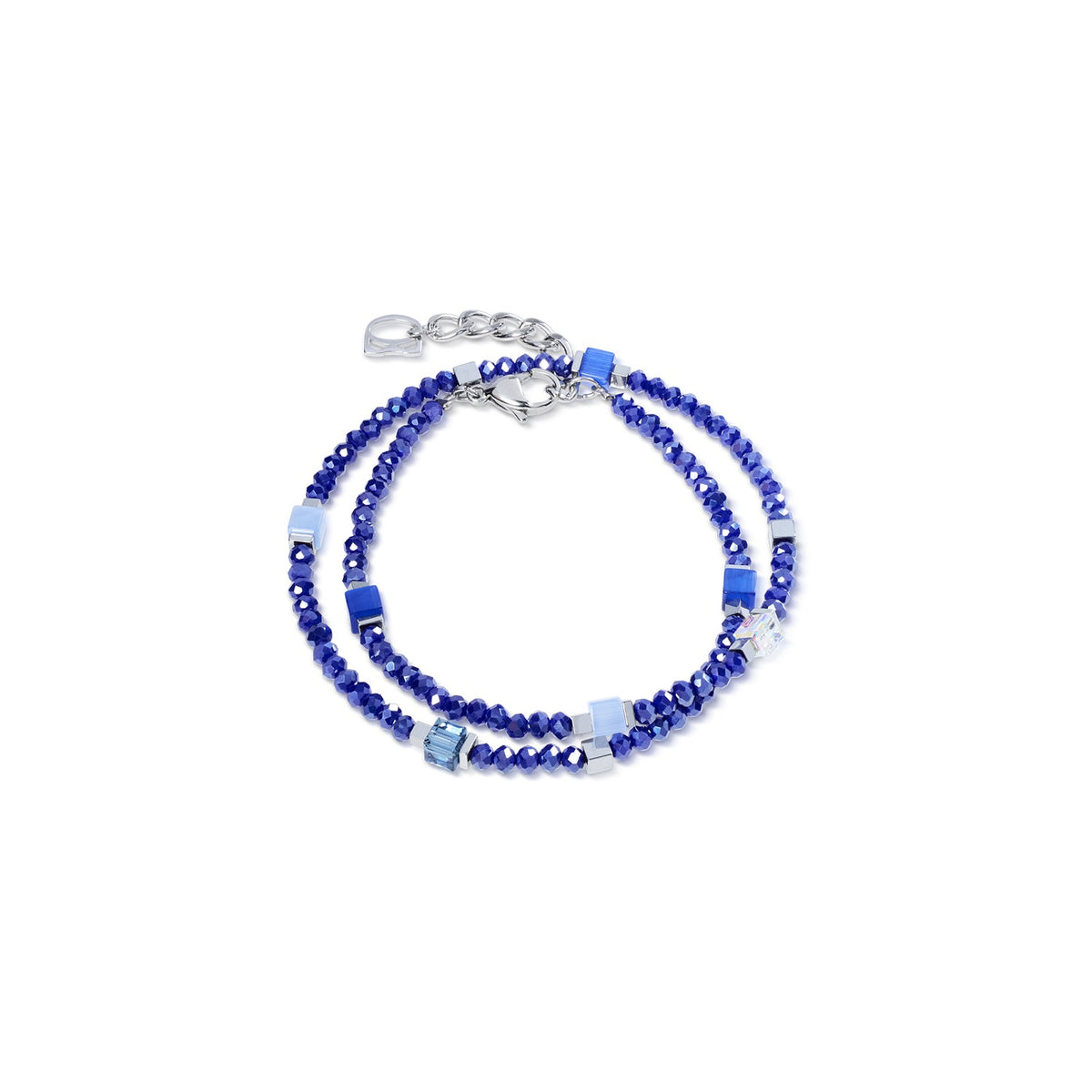 Joyful Colours Flex Bracelet featuring blue faceted beads and cube accents in a double-wrap design.