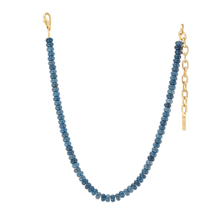 Antique gold-plated brass necklace with sparkly beads on a 14.75-inch chain.