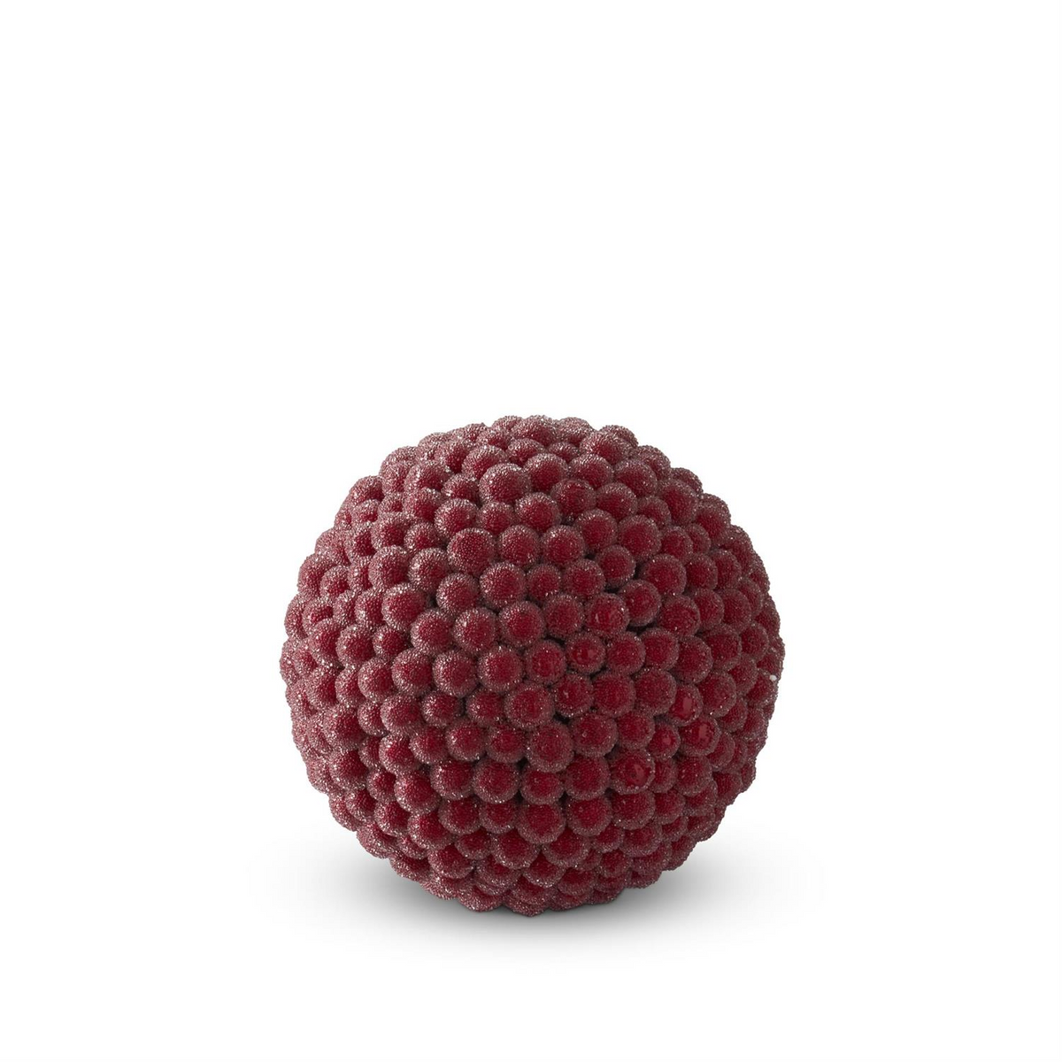 5.25 inch spherical Christmas ornament covered in textured, icy red berries.