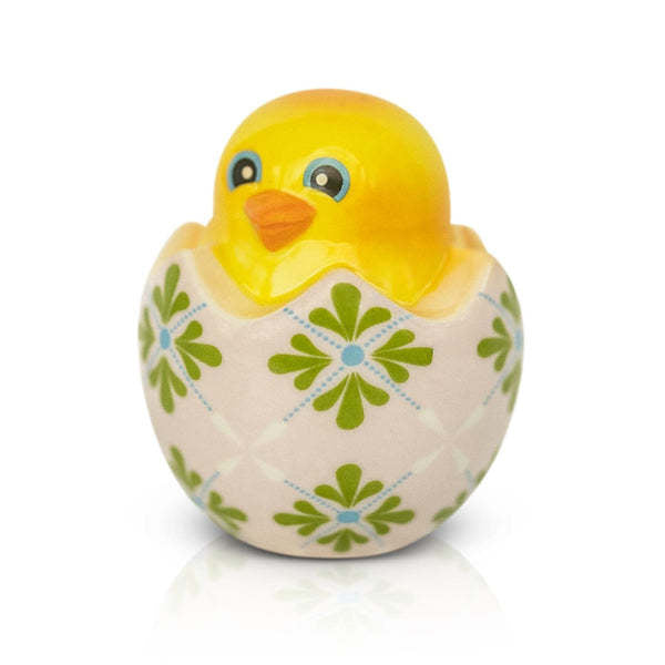 Mini One Cool Chick plush toy in a yellow chick shape inside an egg shell.