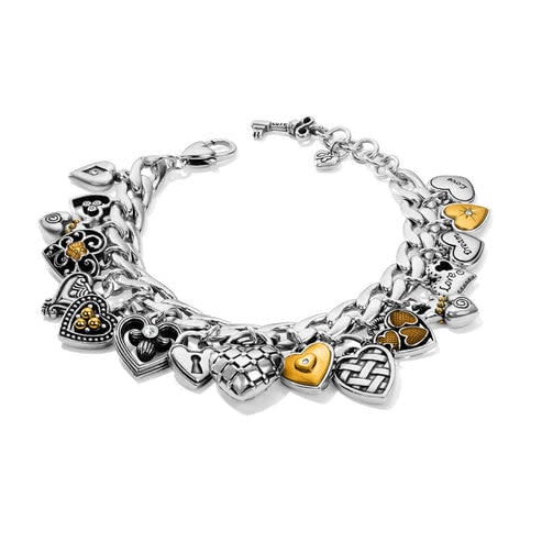 Silver-plated chunky chain bracelet with a silver heart charm featuring enamel finish.