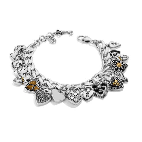 Silver-plated chunky chain bracelet with a silver heart charm featuring enamel finish.