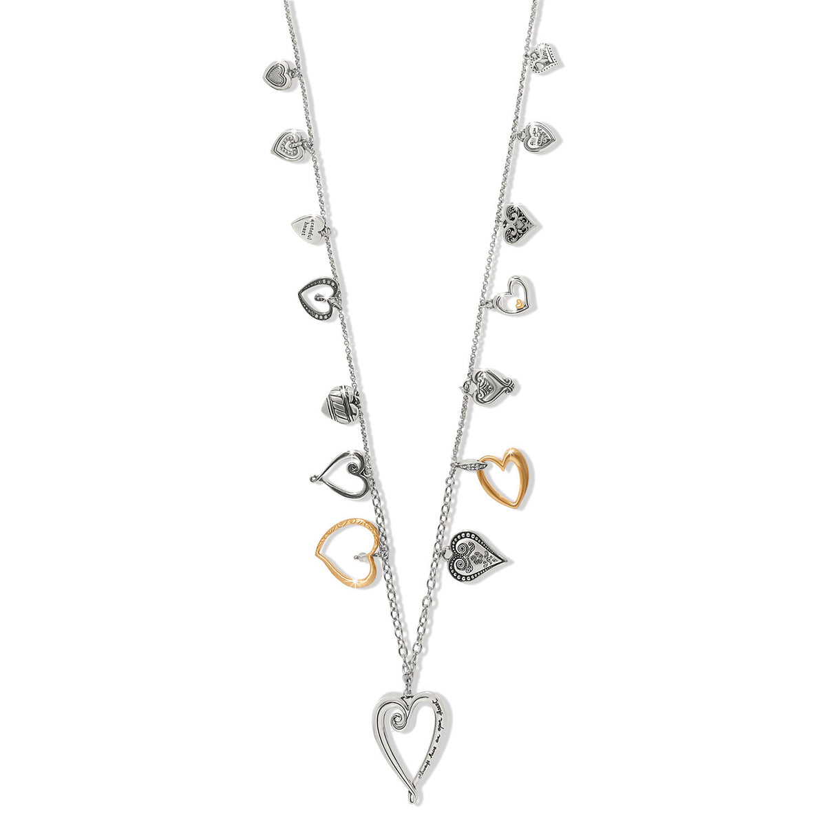 Two-tone silver-gold long necklace with fine quality crystals on a lobster claw clasp