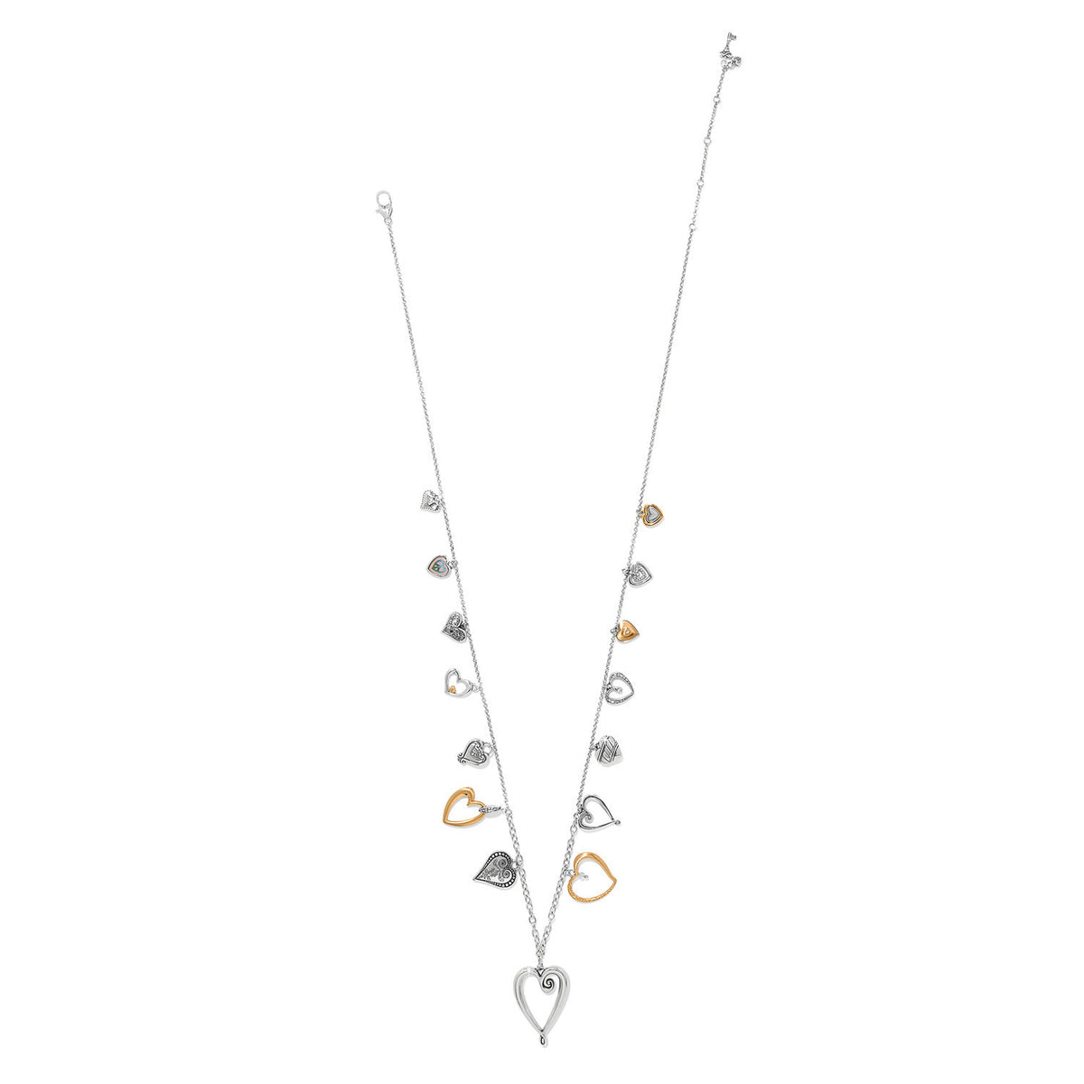 Silver-gold two-tone long necklace with fine quality crystals on a lobster claw closure.