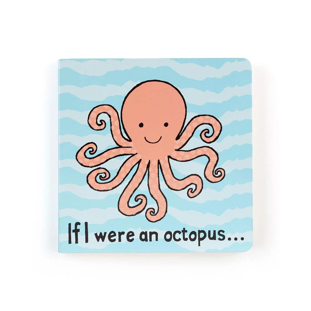 If I Were An Octopus board book cover featuring a smiling pink octopus on a blue wavy background.