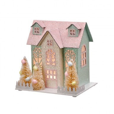 Lit Easter House with 3 Trees