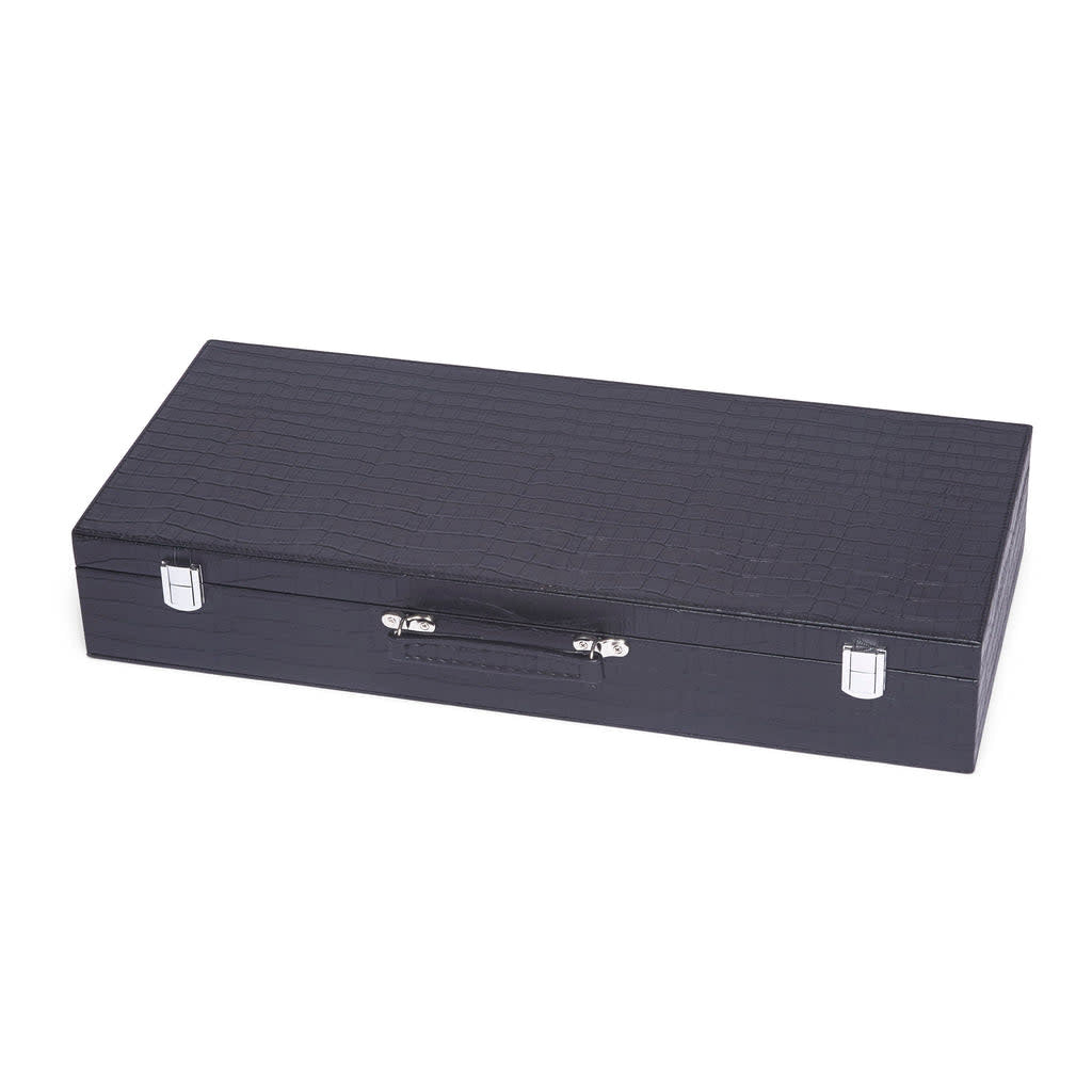 Onyx Mahjong set in a black Croc vegan leather case with polished stingray exterior and microfiber lining.
