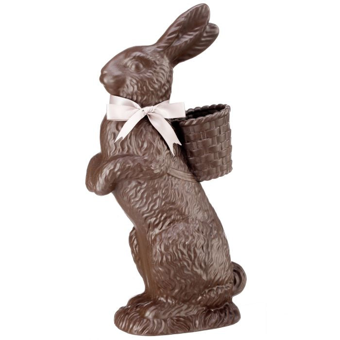 Hand-painted resin standing chocolate bunny with a basket