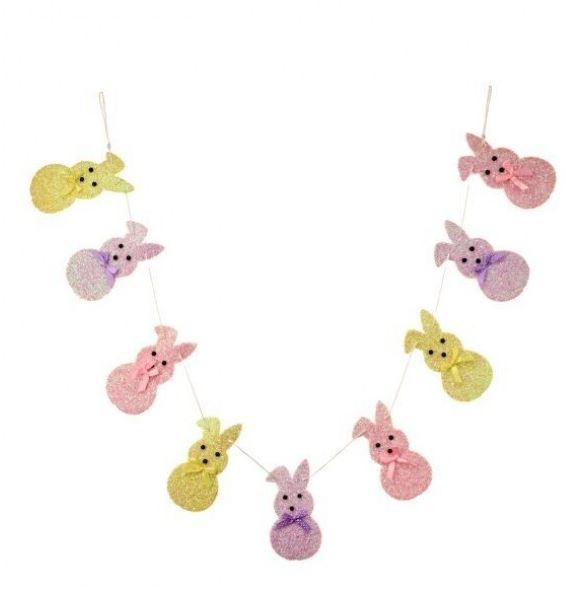 60-inch garland featuring sugared bunny peeps in pastel colors with a festive Easter silhouette.
