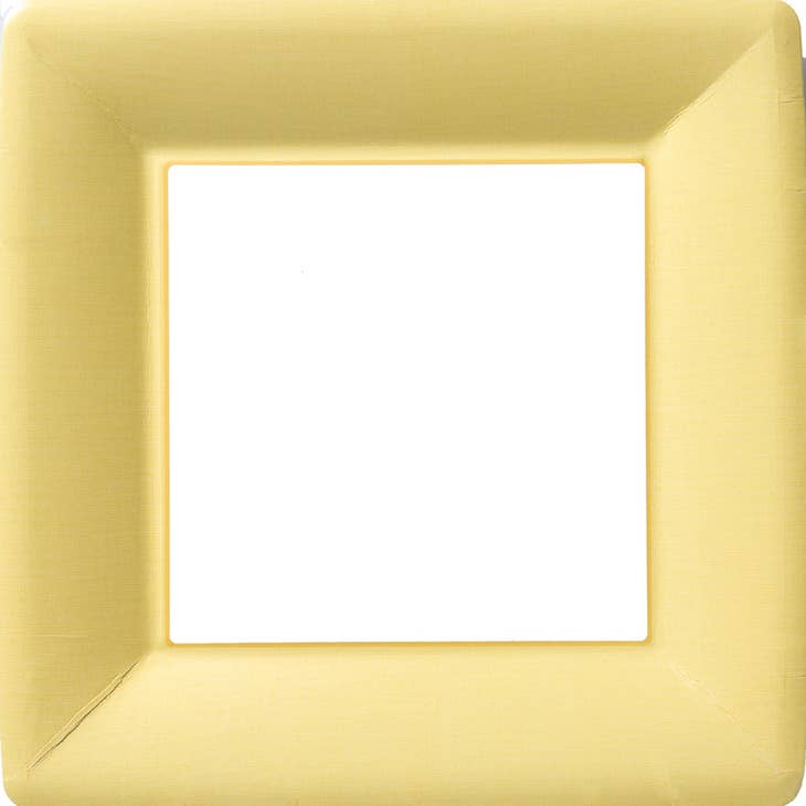 Ten-inch square paper plates with a classic linen texture in natural beige.