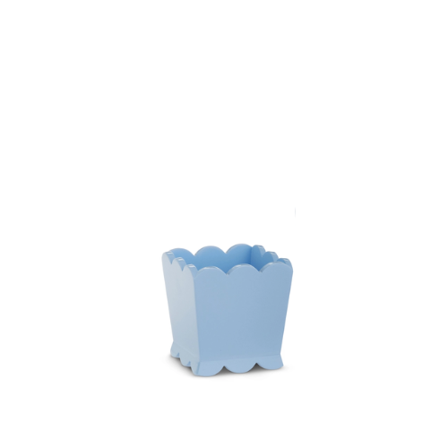 Light blue square scalloped planter with a wavy top and base edge.