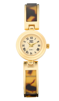 Lama Terrapin Watch with a gold-tone round case, Roman numeral dial, and tortoise shell band.