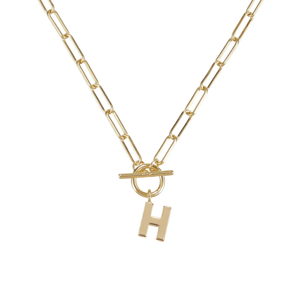 Gold-plated brass toggle necklace with an 18-inch chain.