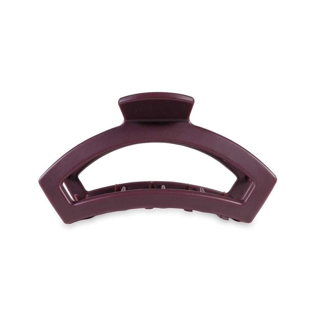 Medium burgundy open-style hair clip with bendable teeth designed for thick to medium-thick hair.