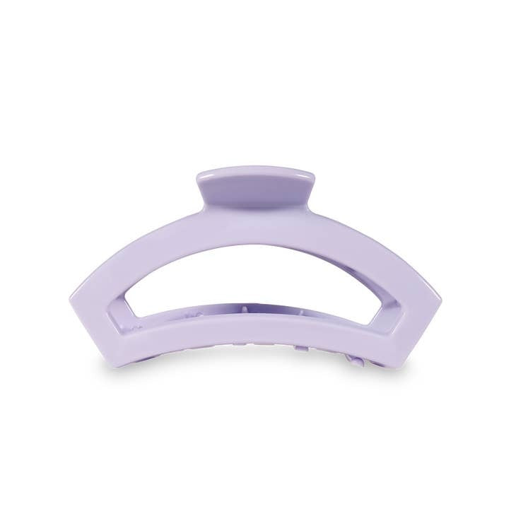 Medium lilac open-style hair clip with bendable teeth designed for thick to medium-thick hair.