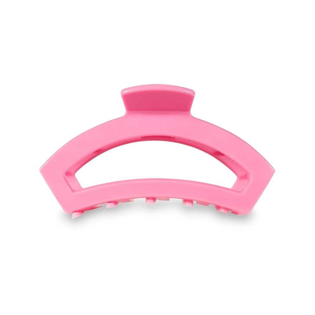 Medium open-style hair clip with bendable teeth in peonies please pattern