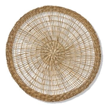 Open weave seagrass placemat in natural color with a casual rectangular silhouette.
