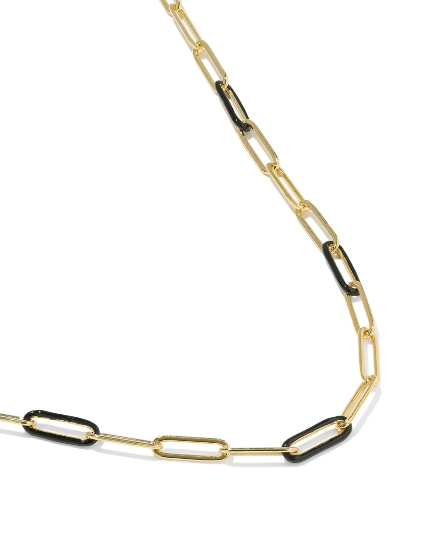 Courtney gold chain necklace with alternating 14k yellow gold and black enamel paperclip links.