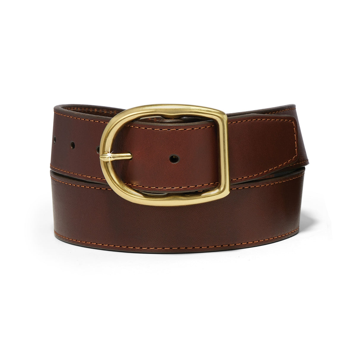 Men's cognac leather belt with brass buckle