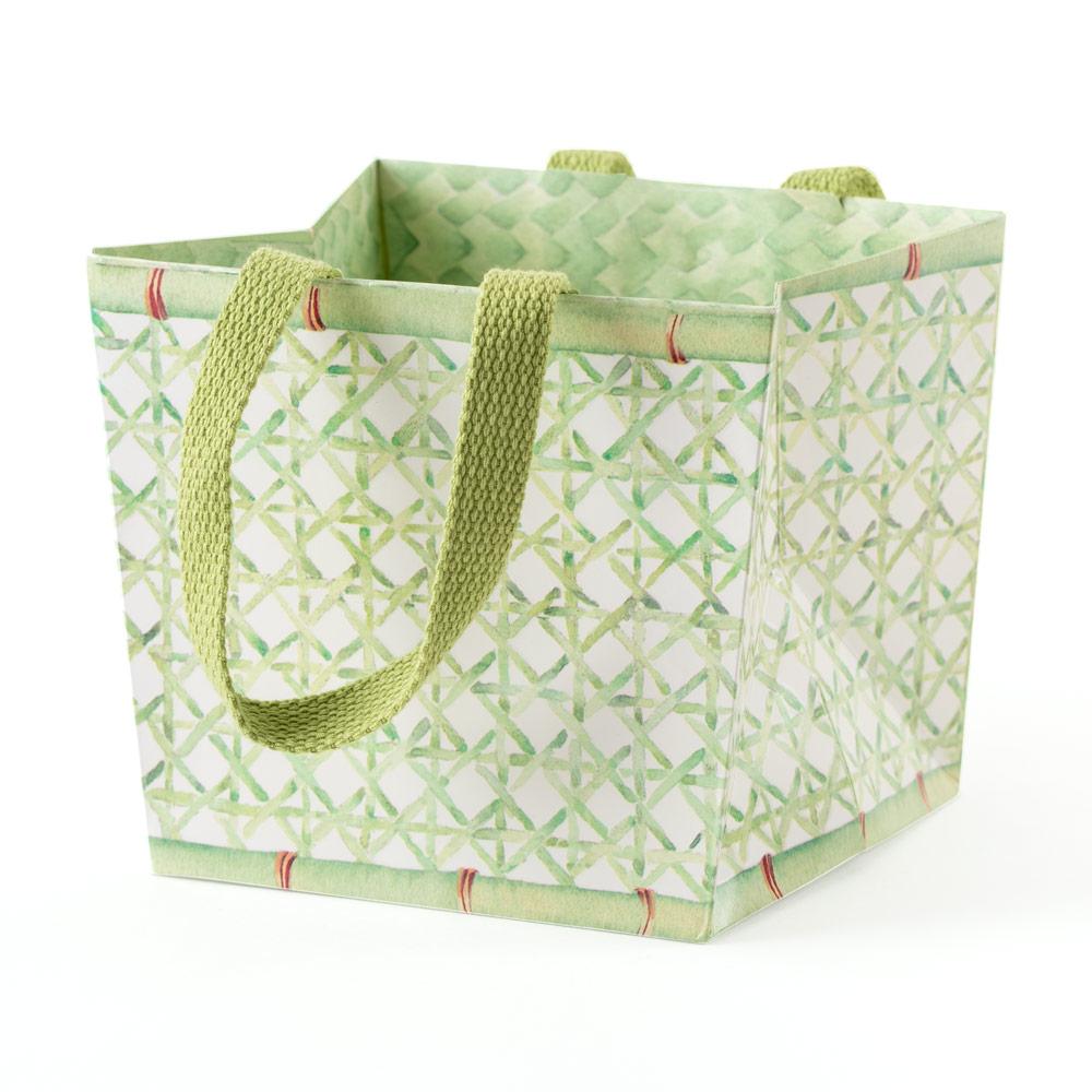 Trellis cachepot gift bag with die-cut trellis pattern silhouette in durable printed paper