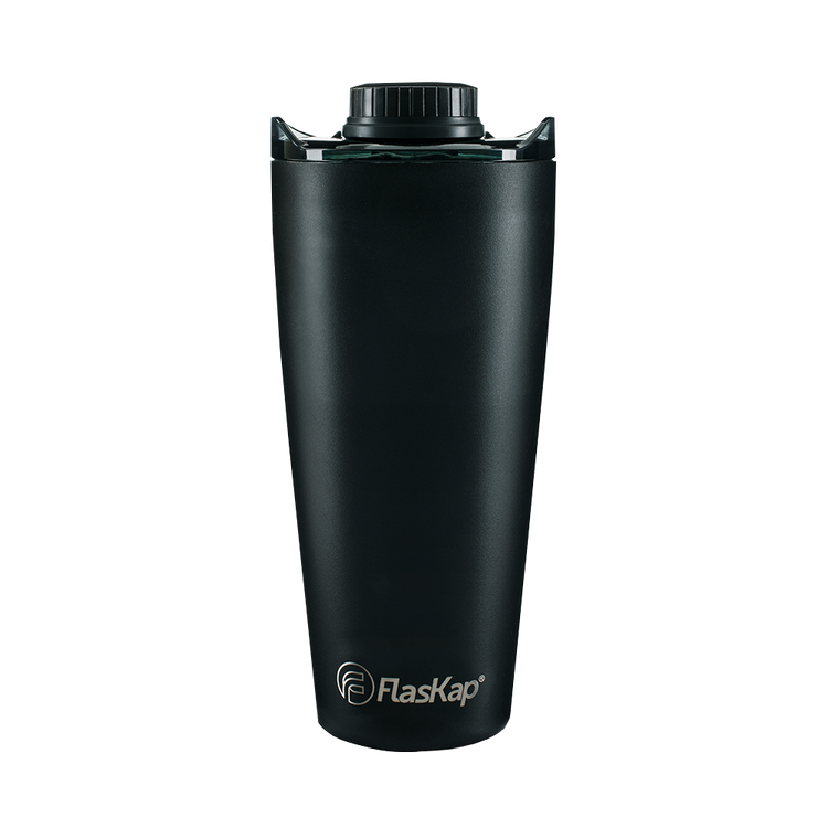 Black Volst 30 tumbler with a leakproof Standard Lid and Flaskap logo at the base.