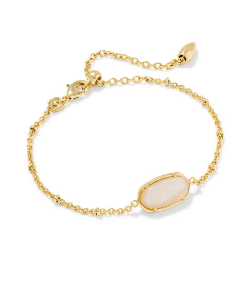 Tiger Striped Elaina Delicate Gold Chain Bracelet with a white oval stone and lobster clasp.