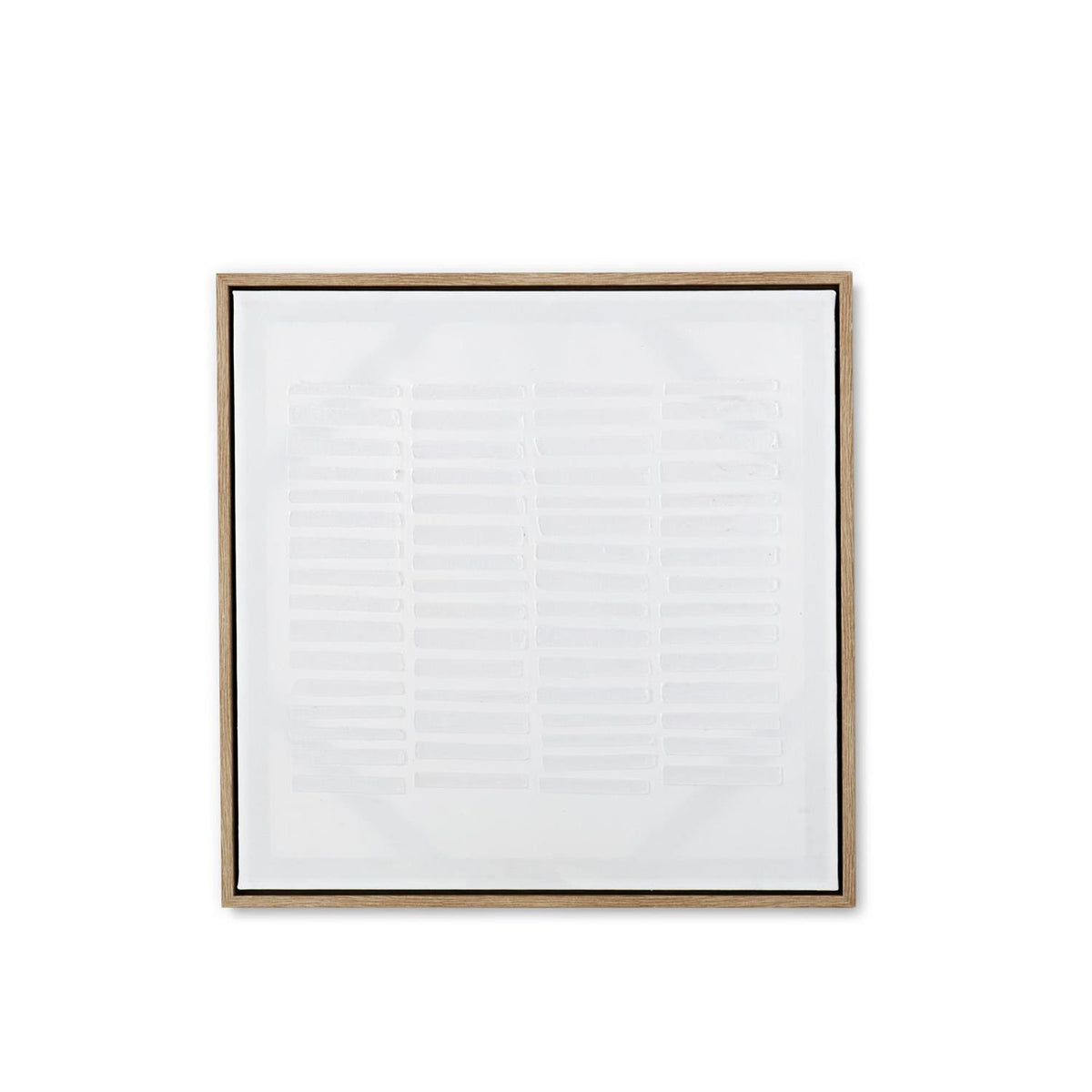 Framed abstract plaster wall art with a textured surface in neutral tones.