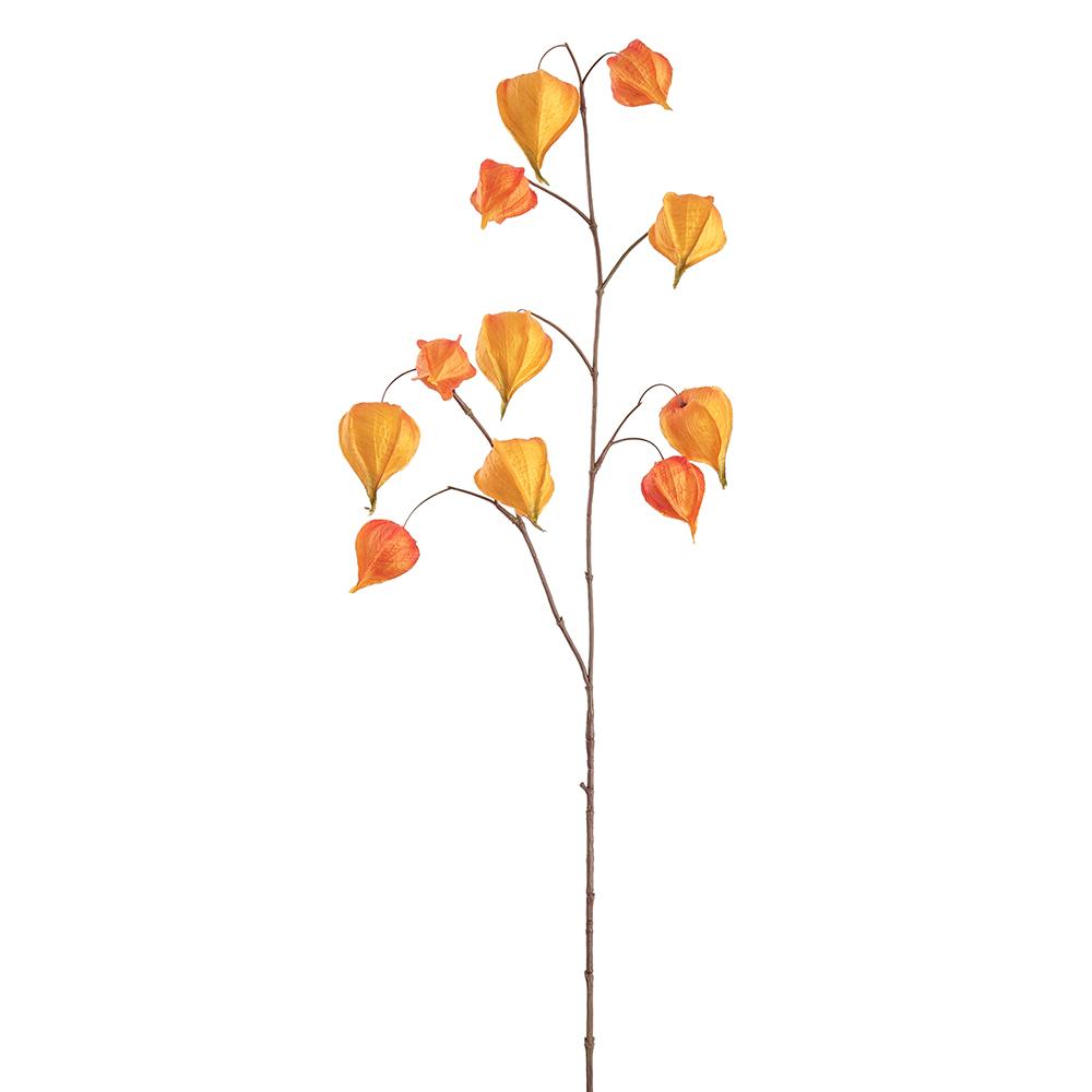 39-inch artificial Chinese Lantern Spray with vibrant orange and yellow pods on a brown stem.