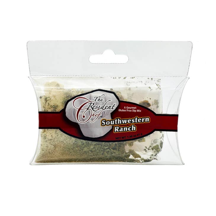 The Resident Chef Southwestern Ranch gourmet gluten free dip mix in a clear plastic package.