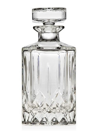 Oxford Whiskey Decanter, 650ml, clear glass with diamond-cut base and square stopper.