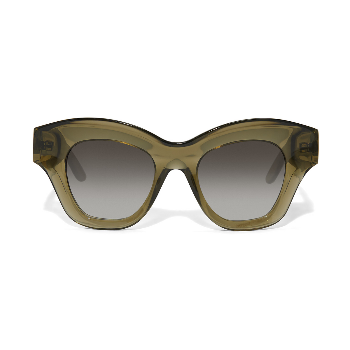 Cascade Heart Sunglasses in sage green with cat-eye frames and grey gradient lenses.