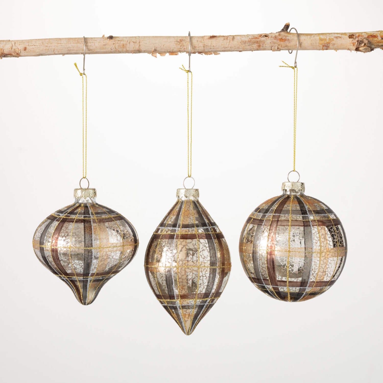 Brown gold glass plaid ornament with a luster finish