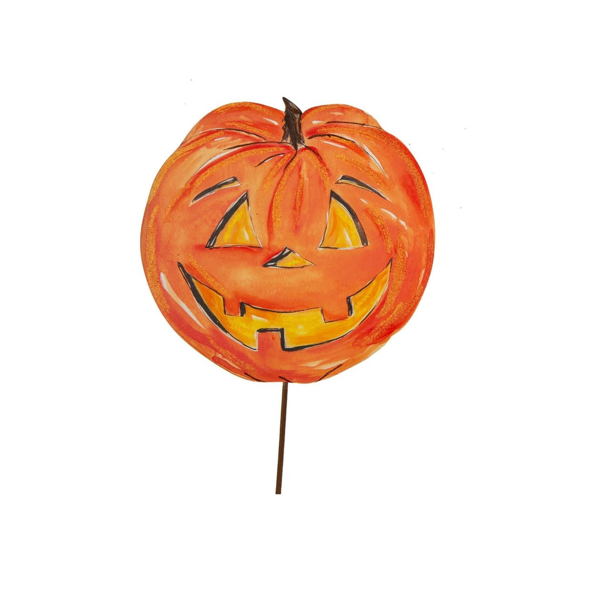 Orange Jack-O-Lantern stake decoration with carved pumpkin face silhouette