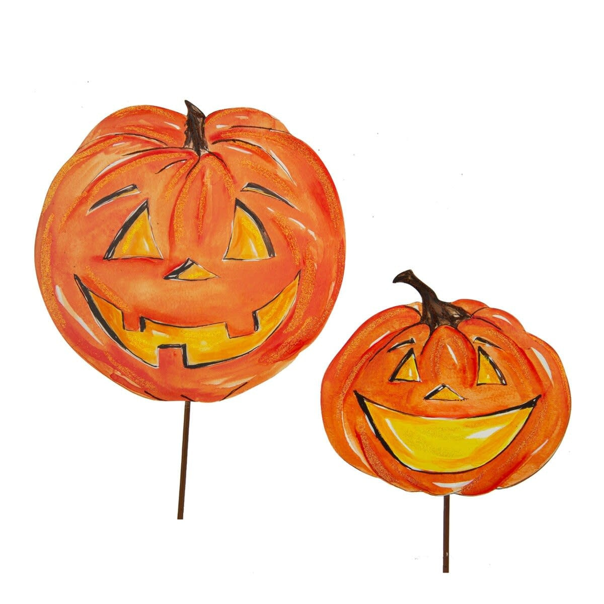 Orange Jack-O-Lantern stake decoration with carved pumpkin face silhouette.