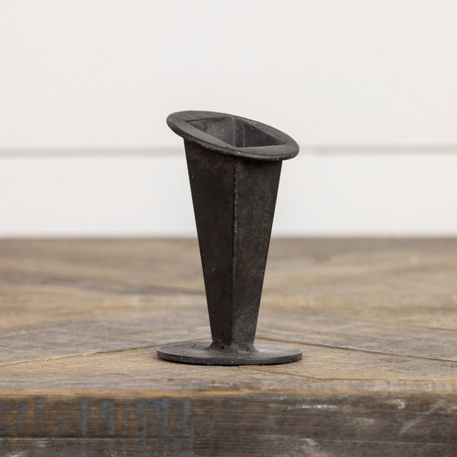 Black tapered vase with a narrow neck and wide base