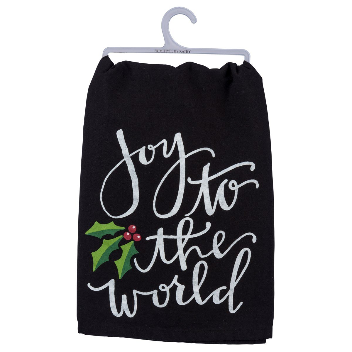 Black cotton kitchen towel with white text reading Remember As Far As Anyone Knows We Are A Nice & Normal Family