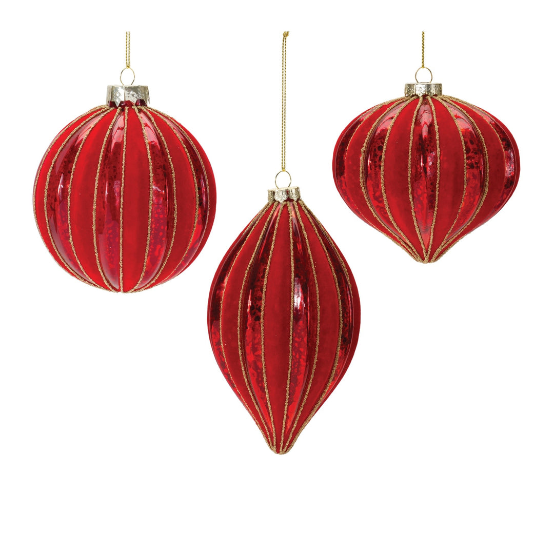 Ribbed Mercury Glass Red Ornament