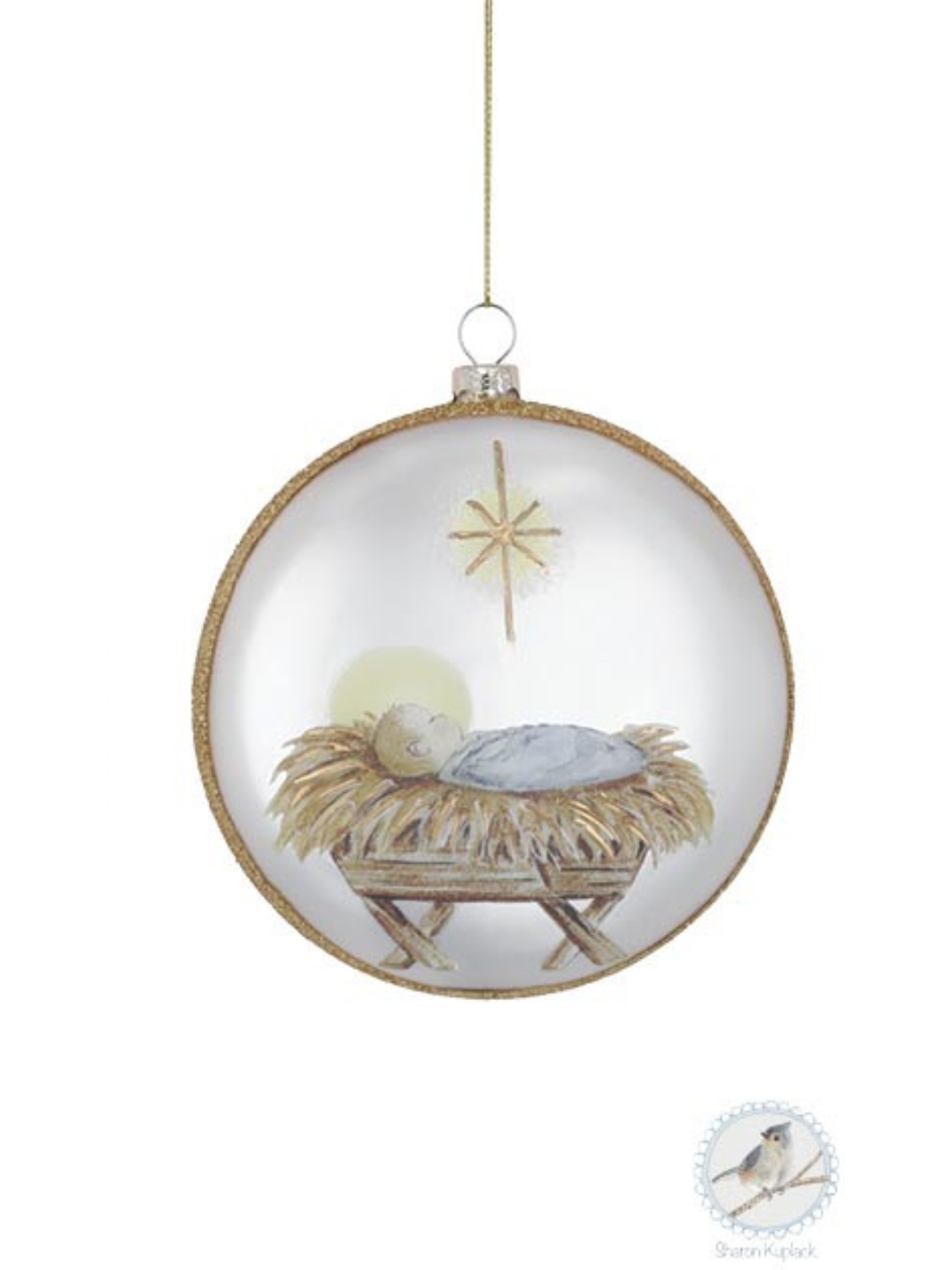 Glass ornament shaped like a serene baby Jesus figure with subtle detailing.
