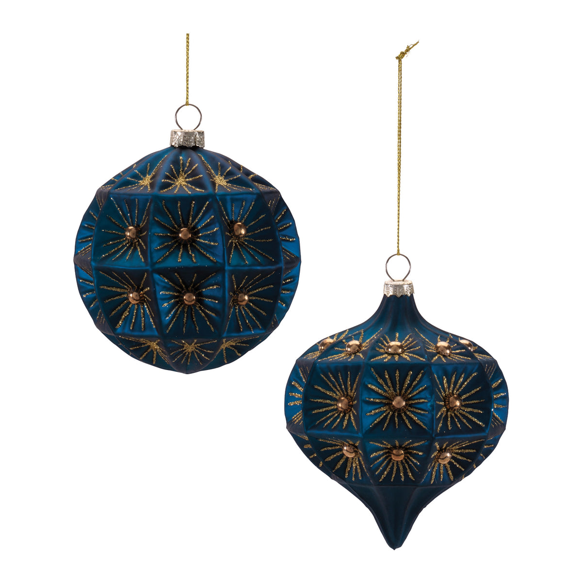 Hand-painted glass ornament with starburst pattern in celestial colors