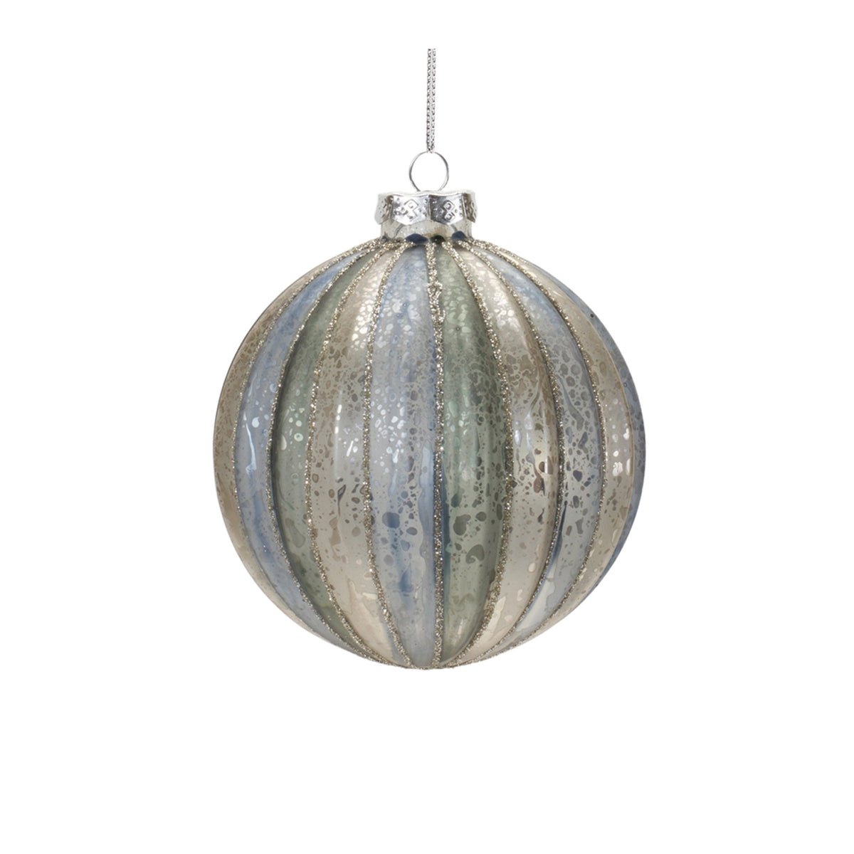 Round glass holiday ornament with a classic spherical shape.