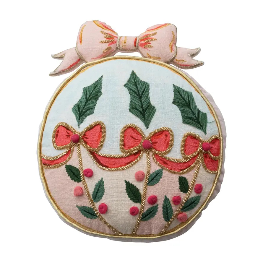 Ornament-shaped pillow with embroidery on a soft velvet back