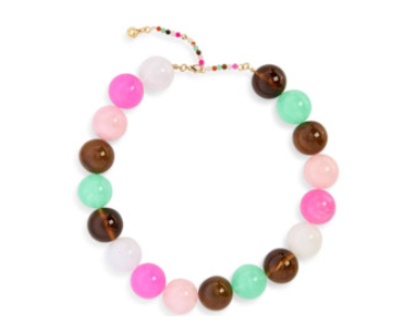 Celia Chunky Beaded Necklace with large, colorful resin beads and 18k gold plated accents.