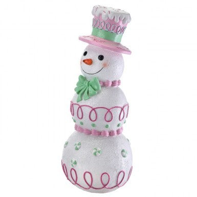 36-inch MGO Candy Snowman in pastel multi colors with a candy cane pattern and snowflake silhouette.