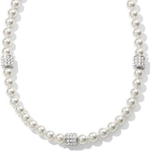 Meridian Petite Pearl Station Necklace with silver-plated crystal-encrusted spacers.