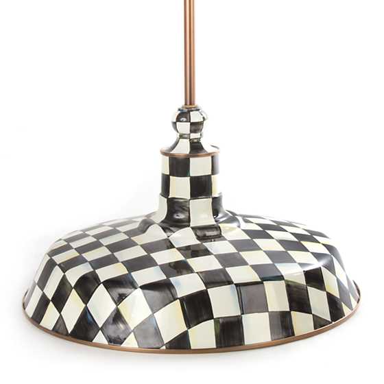 Courtly Check 18" Barn Pendant Lamp with hand-painted black and white checkered enamel shade.