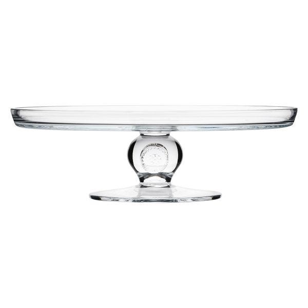 Berry & Thread Glass Cake Pedestal with a round platter and decorative ball stem.