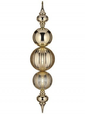 43-inch gold ridged vacuum plate ball finial ornament with a spherical silhouette and textured surface.