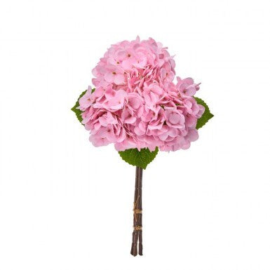 Three eighteen-inch artificial hydrangea stems with plastic wire stems and real-touch petals in a bundle.